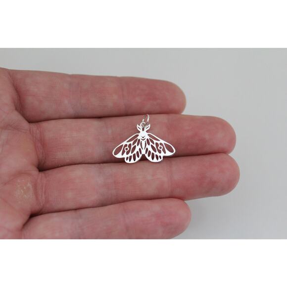 Sterling Silver Openwork Moth Charm, Sterling Silver Openwork Moth Pendant - Picture 1 of 4